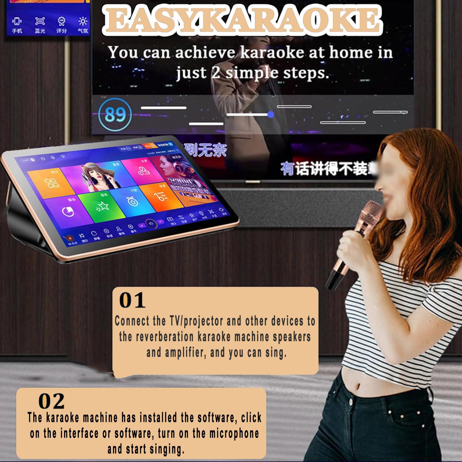 Karaoke-Maschine Mit 4k-HD-Touchscreen, Kabelloser WLAN-/Bluetooth-Verbindung Und Android 10 Dual-Betriebssystem Für Partys Und Unterhaltung Für Erwachsene Black-4TB