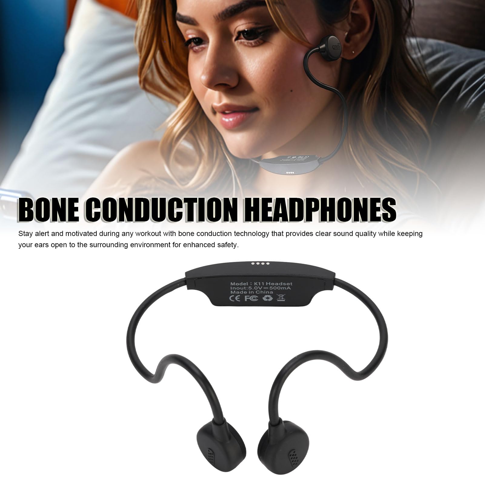 Casque à Conduction Osseuse 5.3 sans Fil, IPX8 étanche (Black)