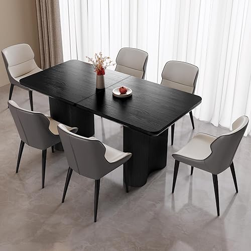 Miniatura 27 de Mesa de comedor rectangular blanca de 63 pulgadas, mesa de cocina moderna con patas de apoyo onduladas resistentes y elegantes para sala de estar,