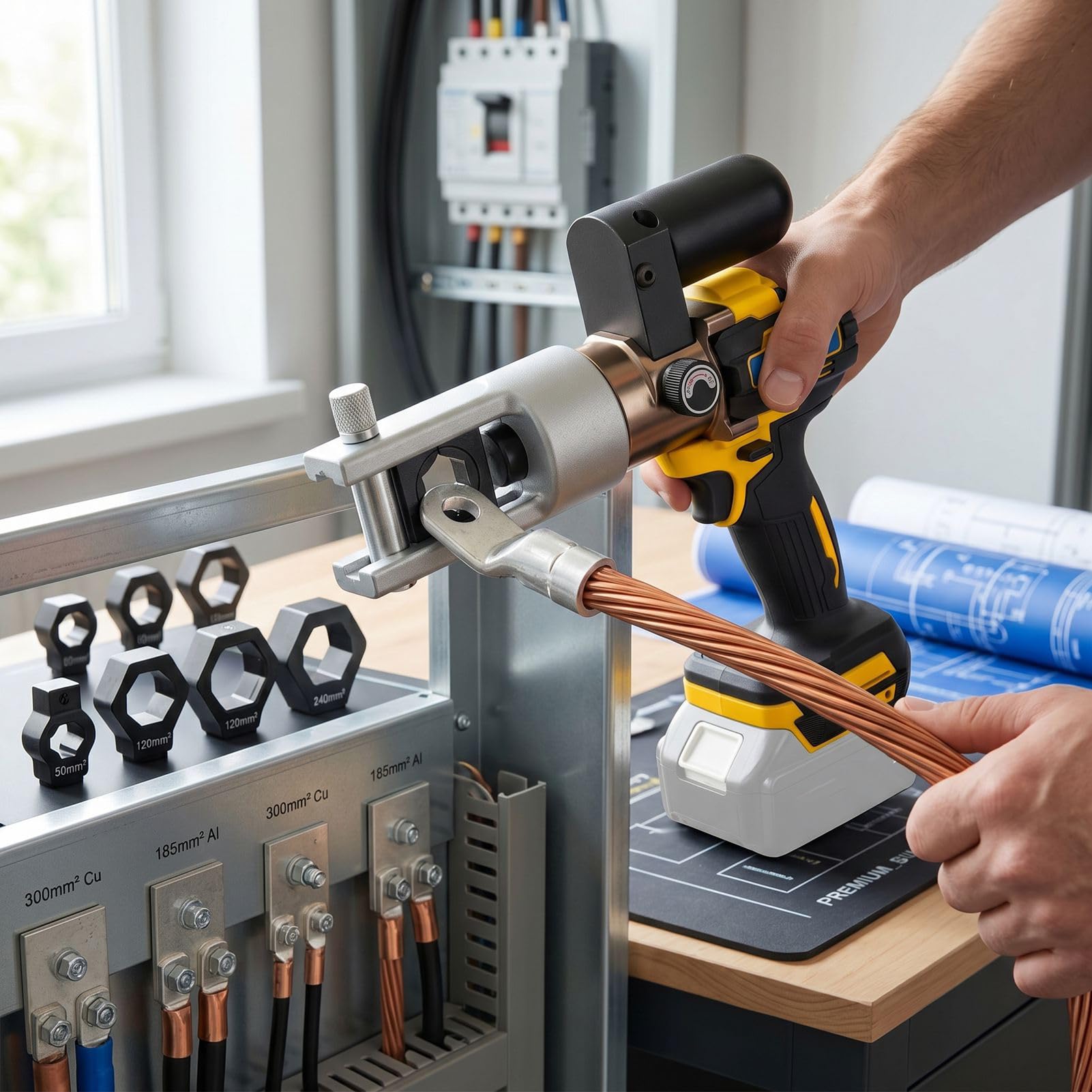 ViaGasaFamido Elektryczne Hydrauliczne Narzędzie do Zaciskania Zaciskarka do Końcówek Kablowych Zaciskarka Kabli Hydraulicznych Zasilany z Baterii 90KN Akumulatora 18V