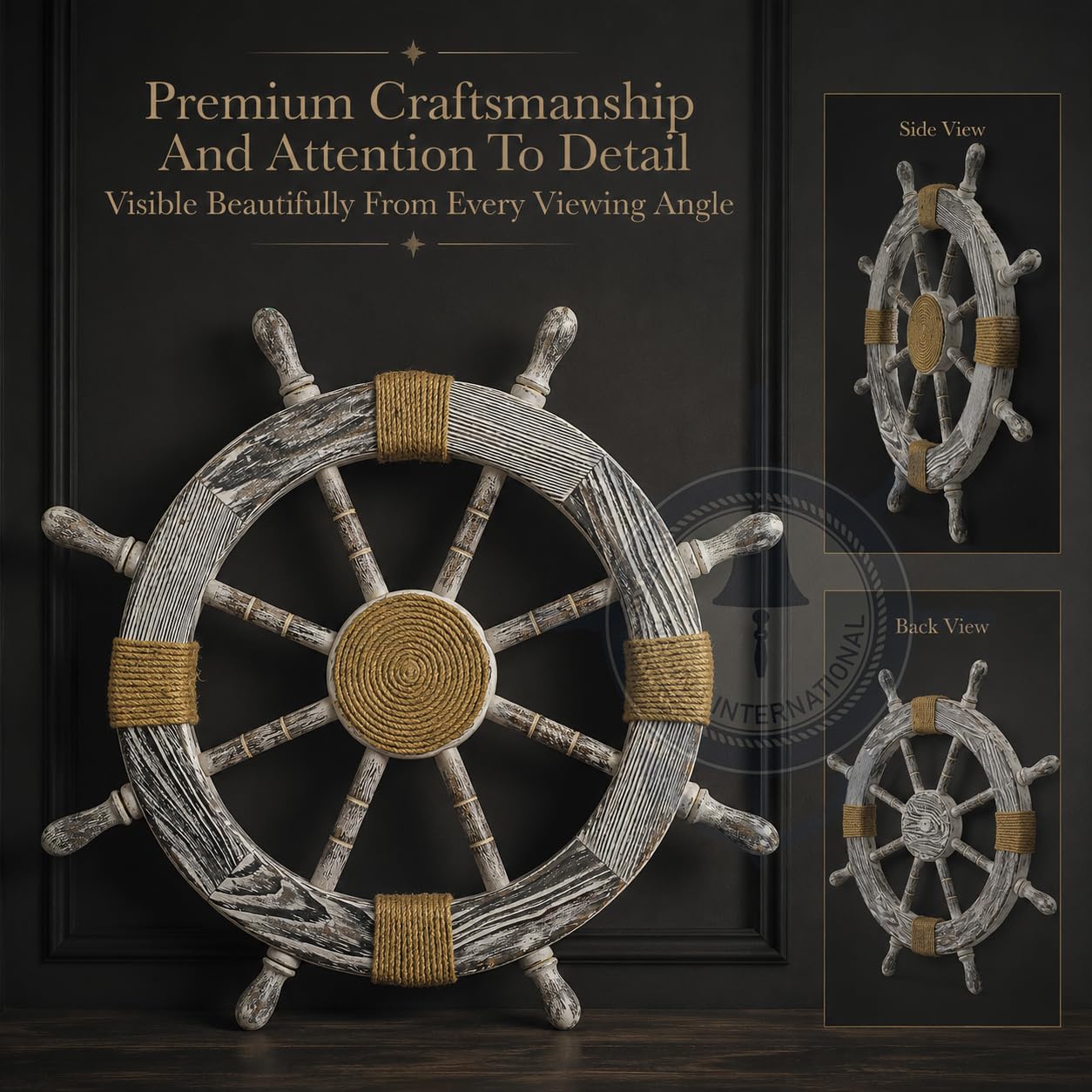 Nagina International 30 "Antique Black Nautical dekorative Premium Kiefernholz Schiff Rad mit Rope Center Motiv - Captain Maritime Beach Home Decor Geschenk