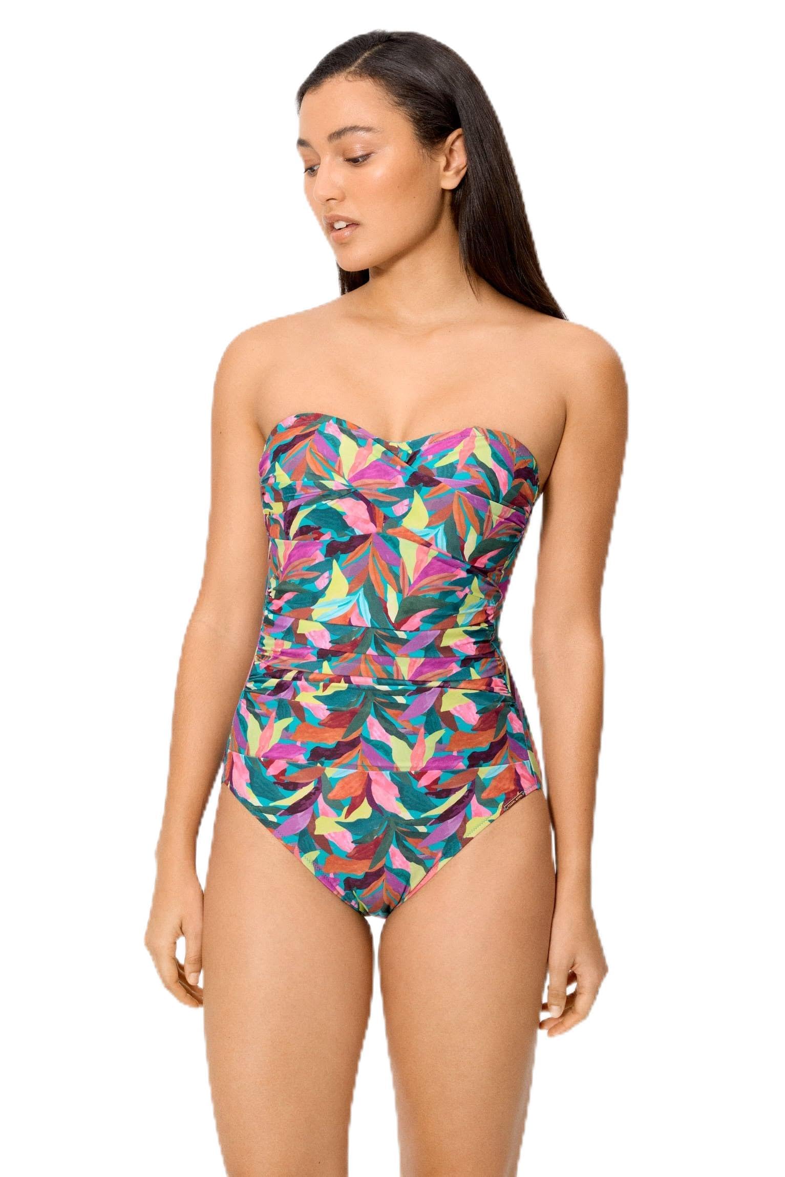 YSABEL MORA. Bañador Reductor Bandeau Alta Compresión Copa B. Moldea Cuerpo CREA Efecto Cintura Avispa Figura Reloj de Arena. Relleno Extraíble para Ajuste Cómodo y Favorecedor .Colección Turquoise.