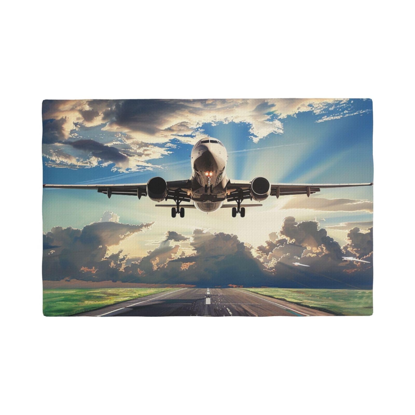 Airplane Print Placemats Set, Heat Resistant Washable Placemat 12x18in Table Mats for Party Kitchen Dining Table Decoration Indoor Outdoor, Six Piece
