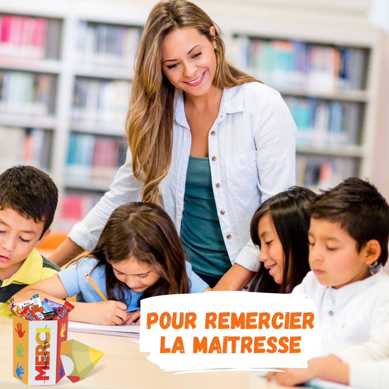 Coffret MERCI garni d'un Assortiment de 20 Chocolats MILKA, KINDER, CELEBRATIONS | Cadeau de fin d'année pour les Maîtresses, Maîtres, ATSEM & Nounous