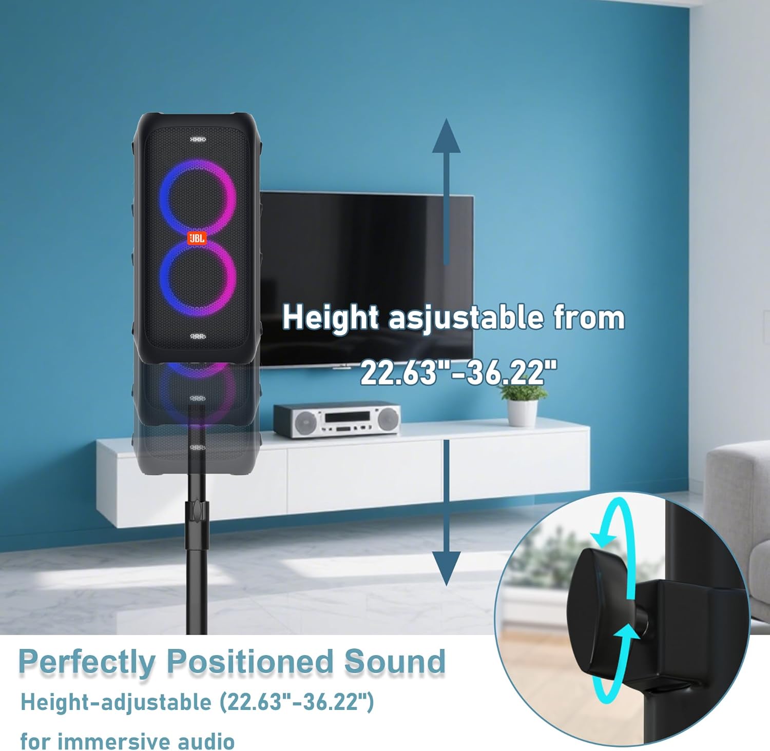 Speaker Stand for JBL Partybox 100/110/120/310/320 - Rock Solid Steel Stand with Reinforced Base, Holds 44 lbs, Height Adjustable up to 36.22" (Stand Only, No Speaker Included)