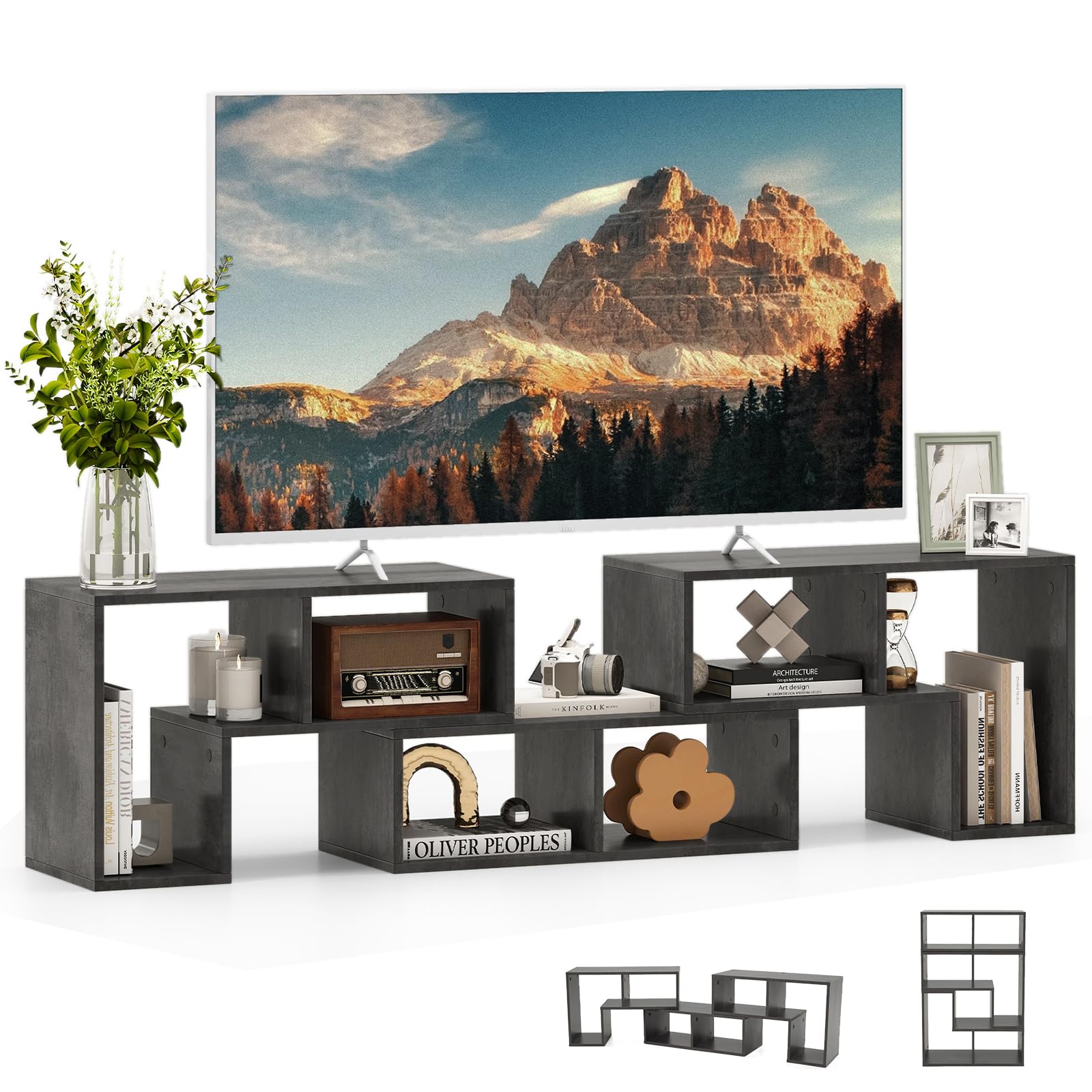 COSTWAY TV Stand for TVs up to 65 Inches, Free Combination Adjustable TV Cabinet Media Entertainment Center Storage Shelf, Modern Wooden TV Unit Console Table for Living Room Bedroom (Cement Grey)