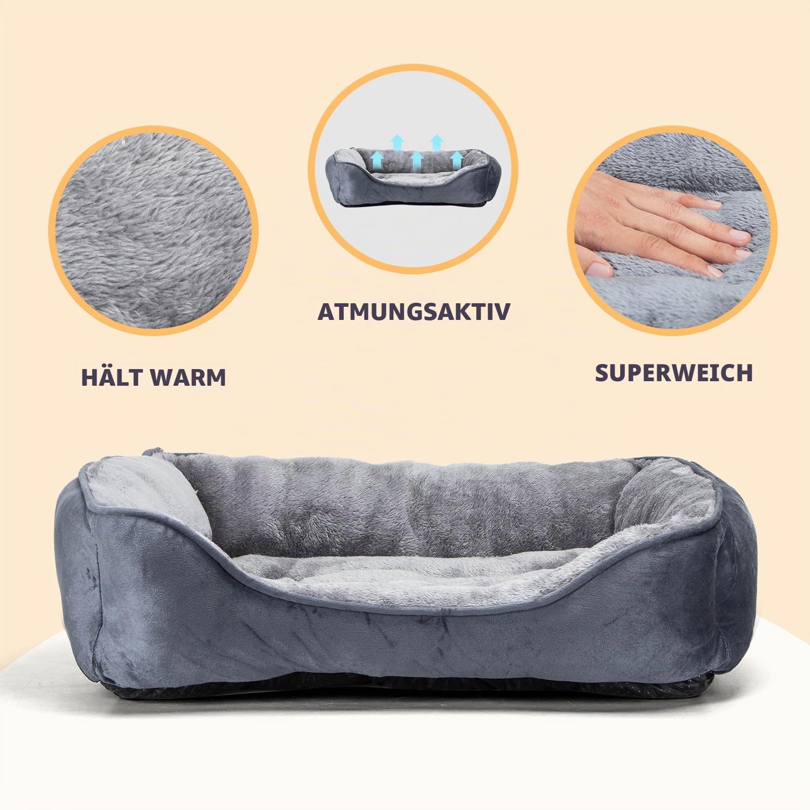 Nobleza Hundebett für Hunde 67x57cm, Rutschfestes Hundekorb, Superweicher Faserfüllung, Haustierbett Waschbar für Kleine und Mittelgroße Hunde und Katzen