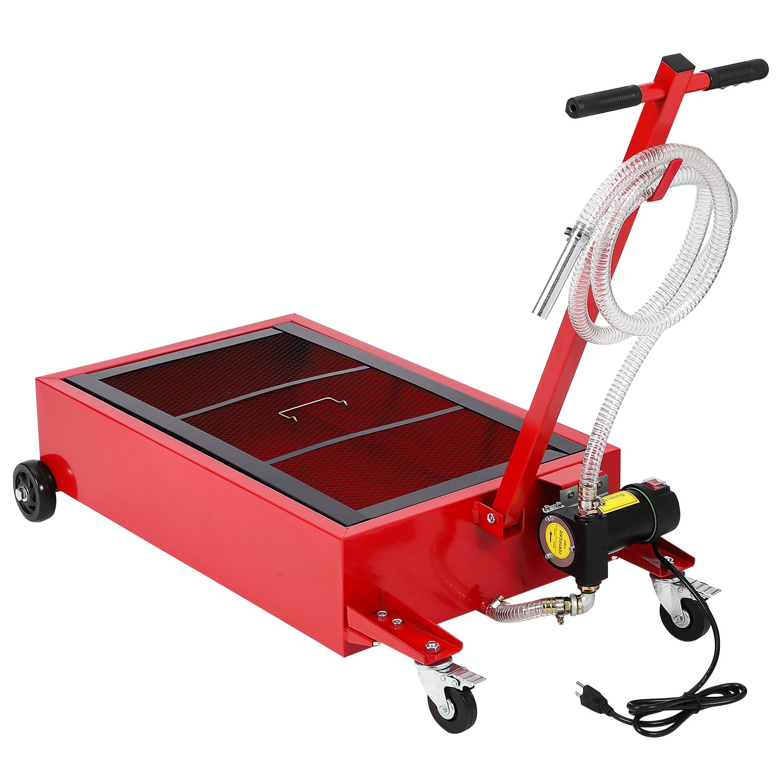 GarveeTech 20 Gallon Oil Drain Pan Oil Drain Tank with 12V Electric Pump, 76 L Low Profile Oil Drain Pan, Oil Change Pan with T Foldable Hand and Wheels, 8 ft Hose Oil Drain Cart