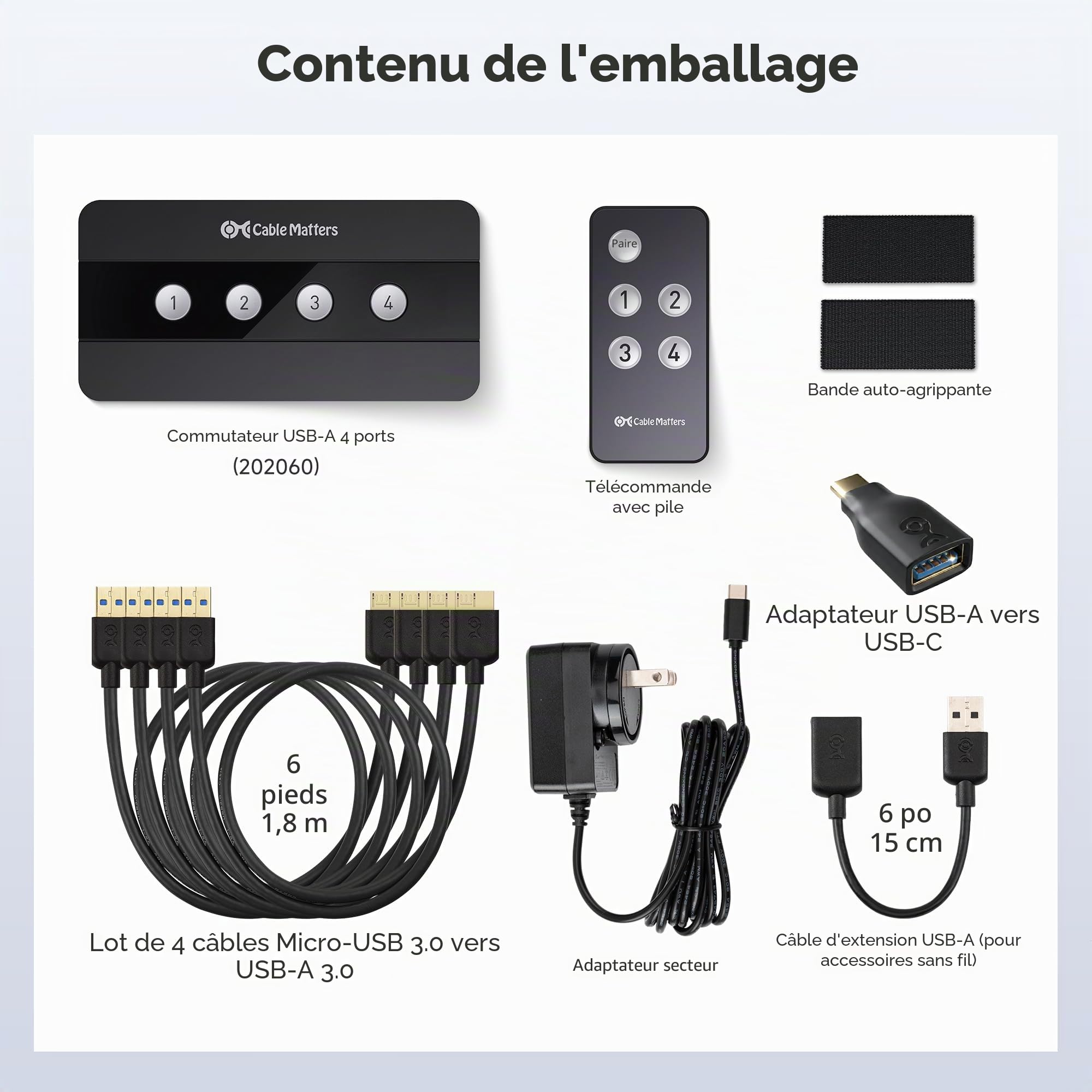 Cable Matters Commutateurs KVM 4 Ports USB 3.0 Hub USB pour 4 Ordinateurs et périphériques USB (KVM Switch)- Commande d'hôte à Bouton ou sans Fil - Adaptateur USB-C Inclus pour USB-C et Thunderbolt 3