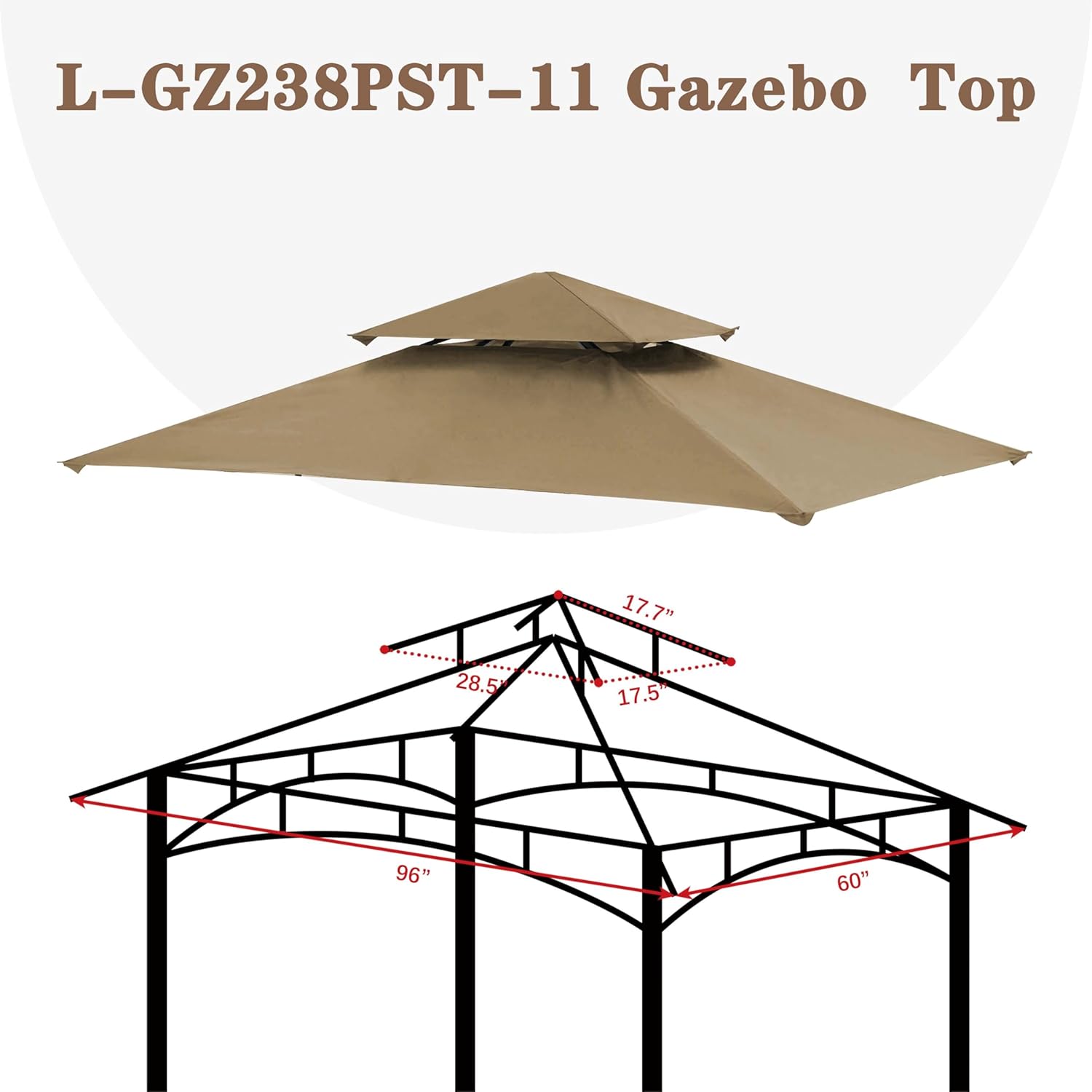 SCOCANOPY Upgraded Fabric Replacement Canopy Grill BBQ Gazebo Roof Top for Gazebo Model L-GZ238PST-11 Only,(Beige Ripstop)