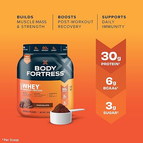 Miniatura 3 de Body Fortress Super Advanced - Proteína de suero en polvo chocolate apoyo inmunológico 1 vitaminas C y D Plus zinc 178 libras