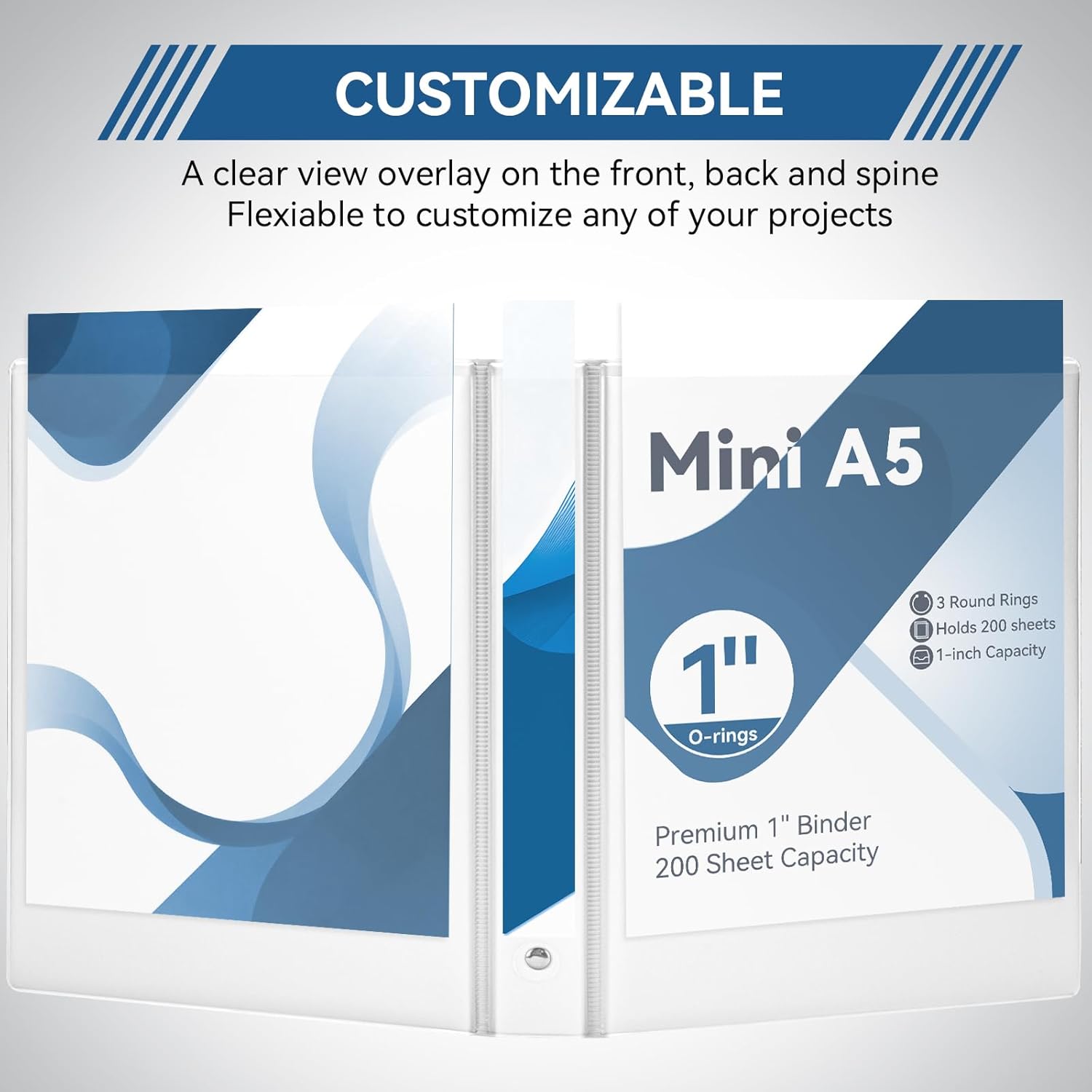SUIN Mini 3 Ring Binder A5 Size 5.5"x8.5", 1" Round Ring 200 Sheet Capacity, Bulk 6 Pack White Binders for School Office