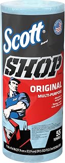 Scott Shop Original Towel Roll 75147 - 55 Heavy Duty Blue Shop Towels for Grease Oil Grime Cleaning