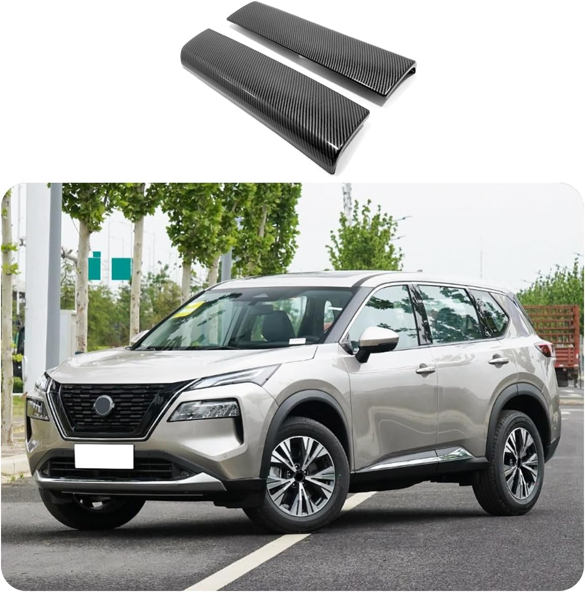 Car Accessories Fit for Nissan New Rogue 2021 2022 2023 2024 2025 2026 Inner Center Console Armrest Box Cover Trim Protector Cap (Carbon Fiber Style) 2PCS ABS
