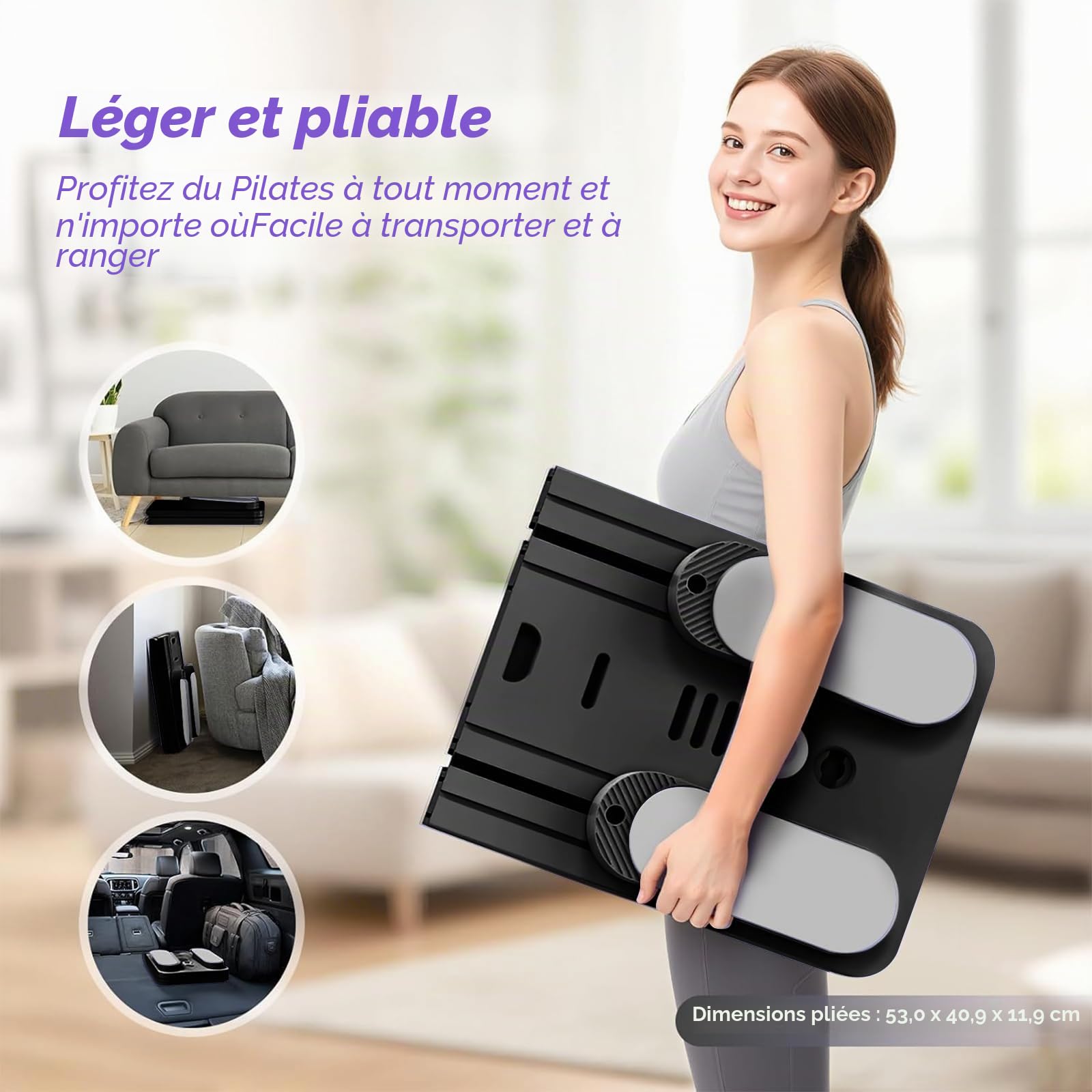 Pilates Reformer Upgraded, 8 en 1 Planche Pilate Maison Multifonction, Pilates Board Pliabl avec 5 Bandes de Résistance, Rebond Automatique et Appareil Abdominal, Entraînement Complet du Corps