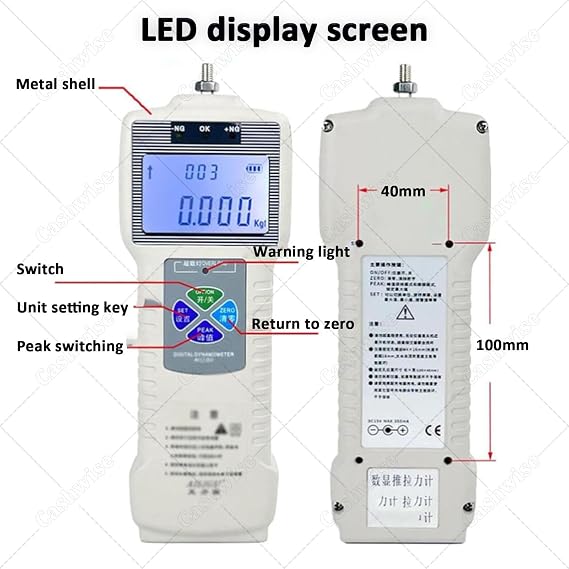 Digital Pull Force Tester, 270mm Stroke Tensile Tester, Digital Force Gauge Combo, Allows Extended Travel for Elongation and Compression Tests, with Five Probes NoRuler-20N