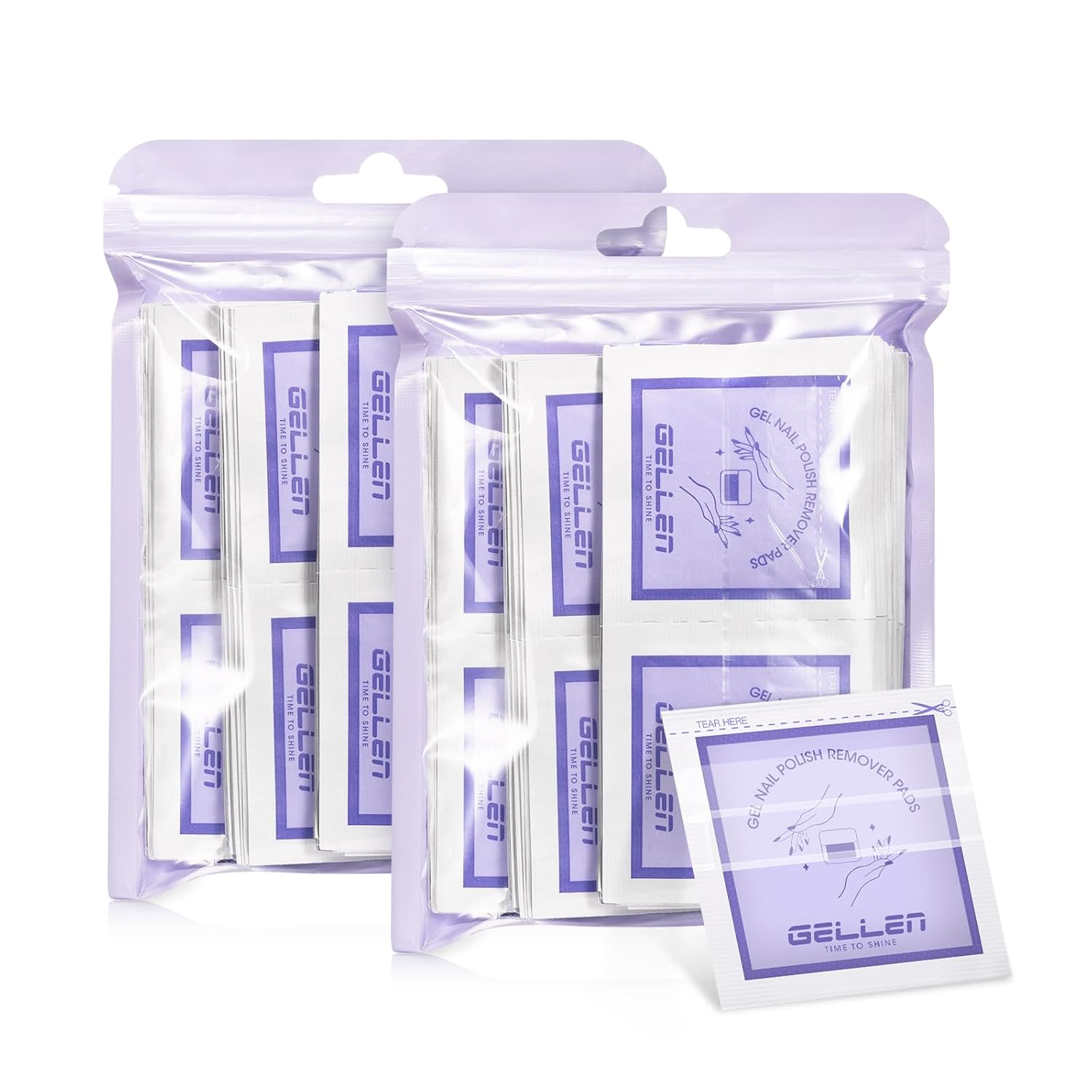 Gellen Nail Polish Remover Pads 100% Non Acetone, 100 Pack of Individually Wrapped Bulk Set Gel Nail Polish Remover Wipes, Skin-Care Formula, Travel Kit for Home & Professional Removal