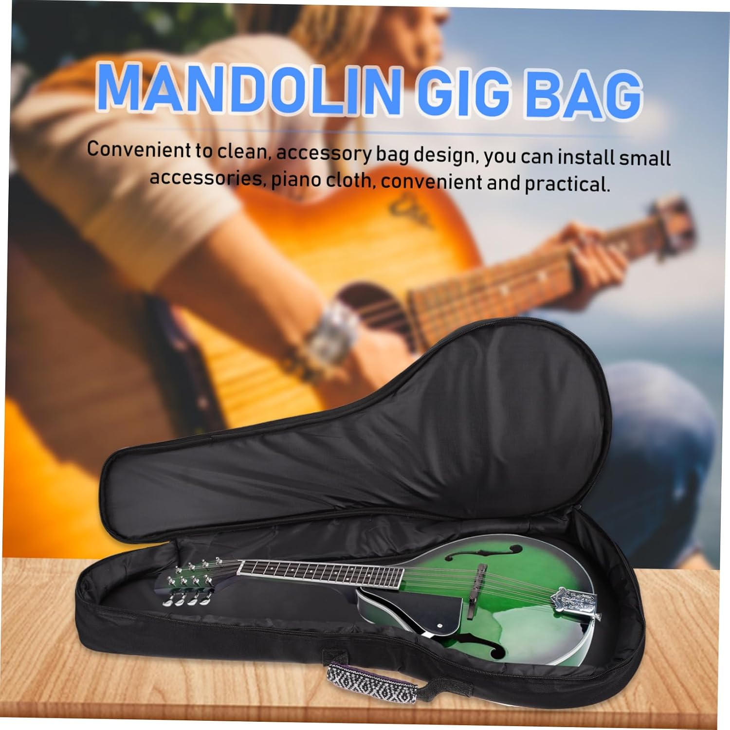 DECHOUS 1pc Portable Thickened Canvas Mandolin Bag with Strap and Breathable Musical Instrument Storage for Musicians