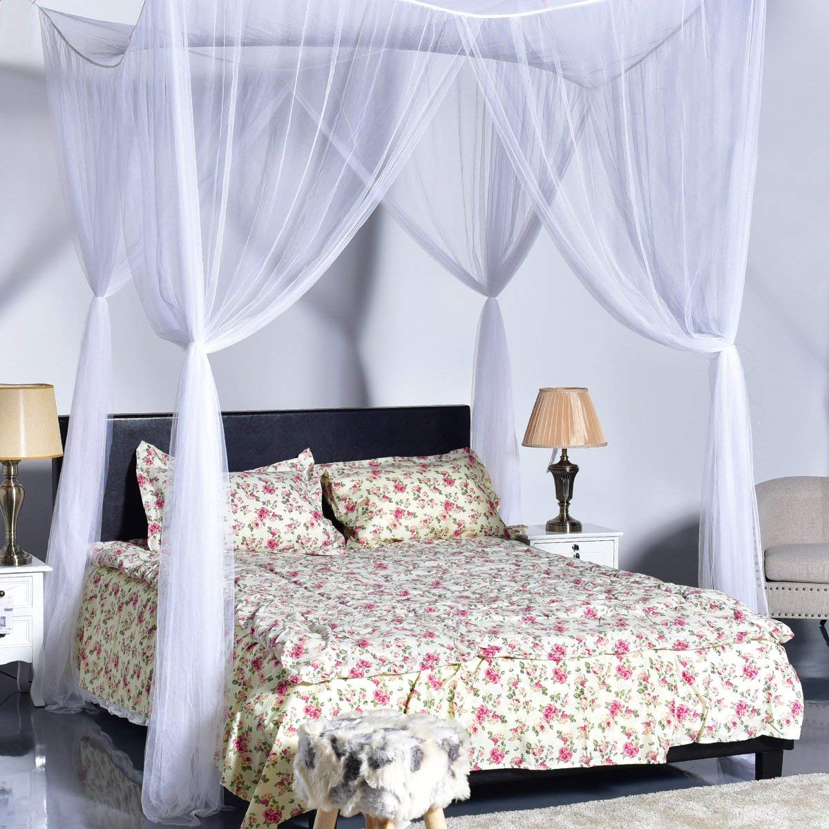 Anaya Mosquito Net White, 6.5x6.5 ft 4 Corner Post Bed Canopy, Quick and Easy Installation for King Size Beds Large Queen Size Bed Curtain, (Model: NEW-DIV-033) 4