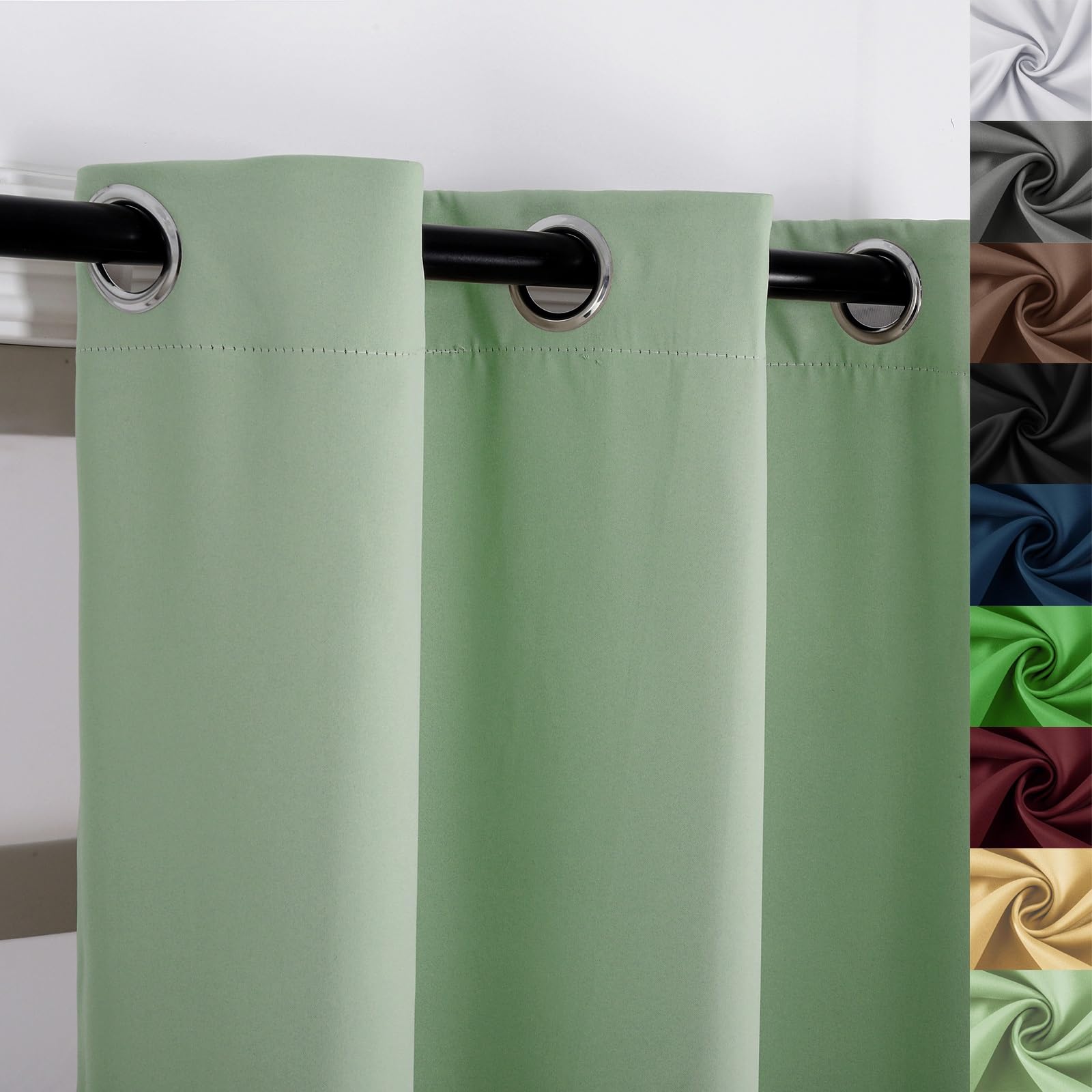 Verdunklungsvorhänge 2Er Set 150 x 70 cm Knitterfrei Pflegeleicht, Blickdichte Vorhängein Sondergröße mit Ösen, mit Raffhalter für Schlafzimmer Wohnzimmer, Zart Grün