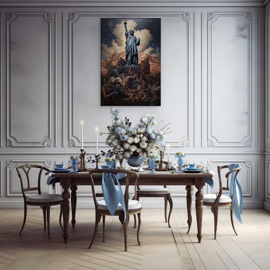 Canvas for Living room. Liberty Amidst Struggle: A Vivid Portrayal of Hope and Desperation, 27 x 18 inch Canvas Wall Art - Contemporary Masterpieces - Modern Home Decor - 69x46 cm (27x18 inch)