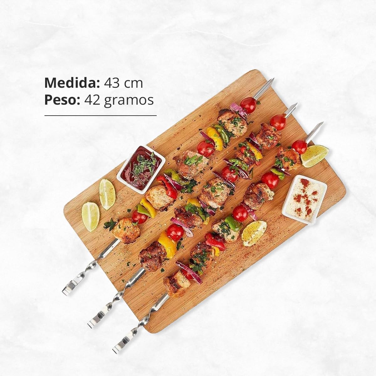 6 Espadas Inox Grande - 43 cm - Pieza para Brochetas de Barbacoa de Acero Inoxidable - Para Asar Pinchos de Carnes y Verduras - Resistente - Hostelnovo