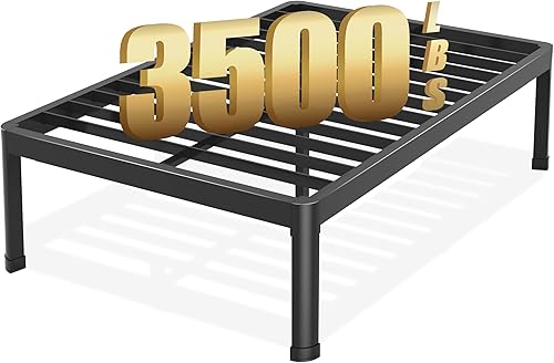 Base de cama California King con patas redondas de borde de esquina, 18 pulgadas de alto, 3500 libras, marco de cama de plataforma de metal