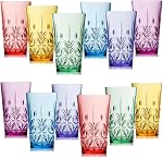 Bravario Royal Tumbler en plastique, verres d'eau de qualité supérieure, lave-vaisselle-safe BPA-free couleurs mélangées durables assorties coupes empilables, 500 ml, lot de 6