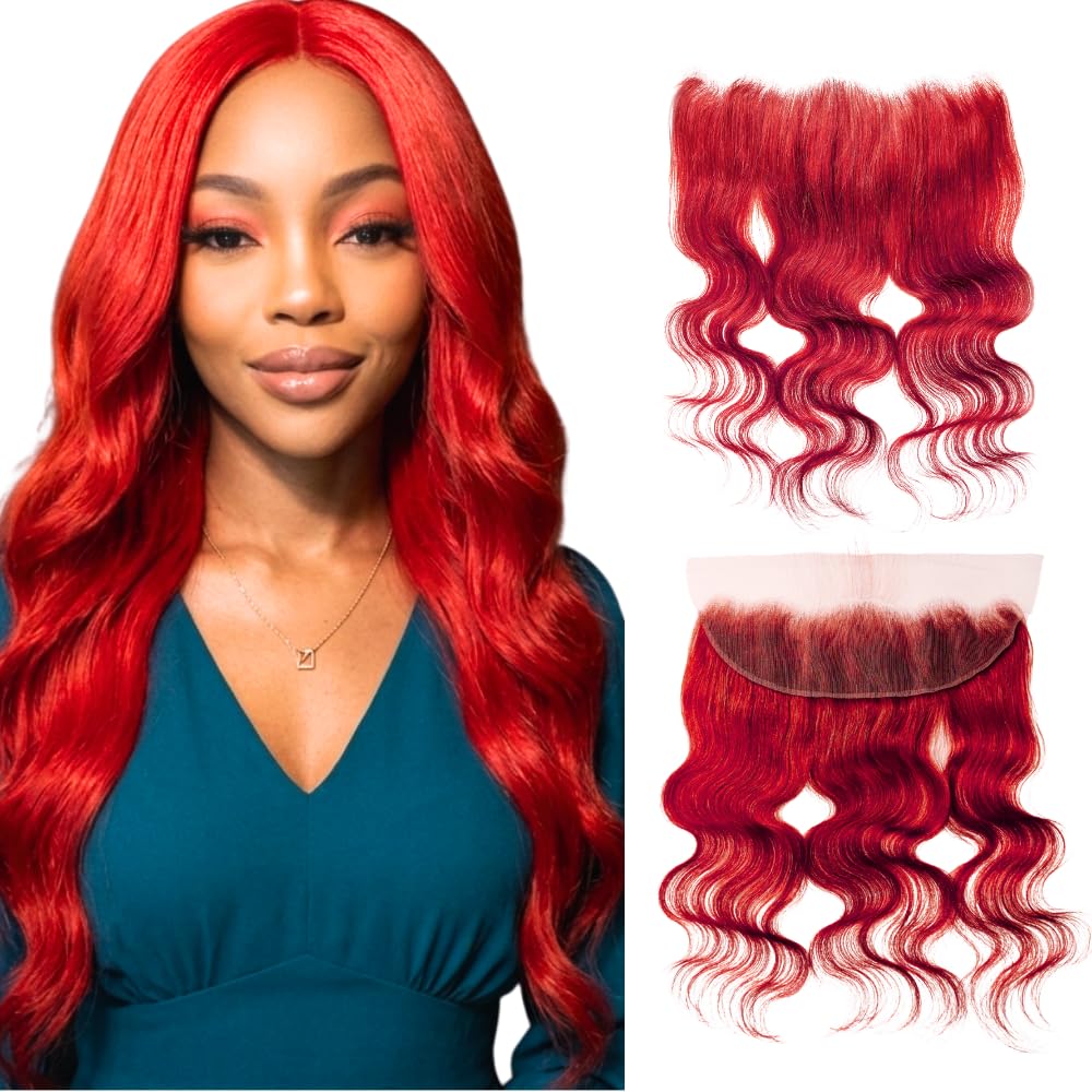Red Body Wave 13x4 Lace Frontal Human Hair 15A HD Transparent Lace Frontal Closure Ear to Ear 100% Virgin Remy Human Hair for Black Women colored Red 10inch