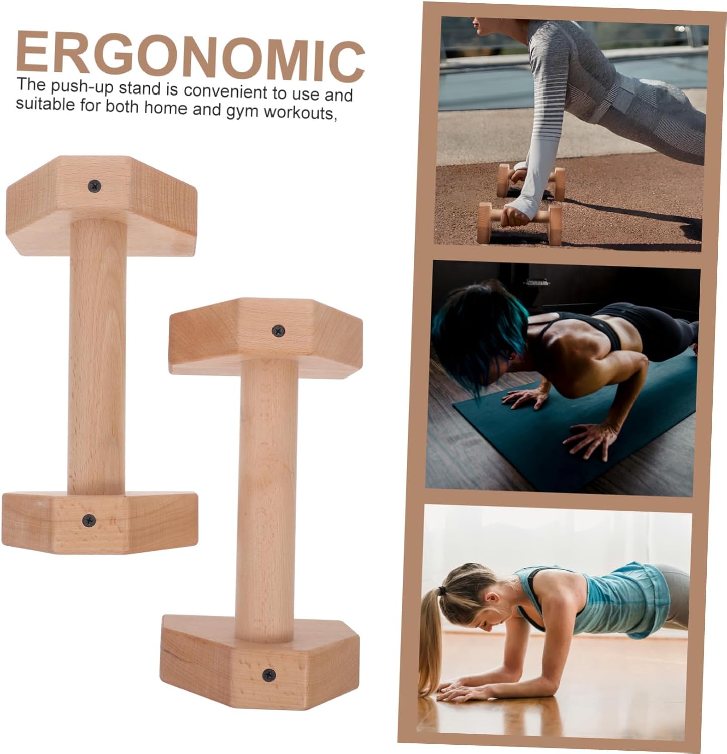 2pcs Gymnastics Equipment Push-up Stands Push-up Handles Wooden Bar Strength Training Accessory Non-slip Base for Home Gym
