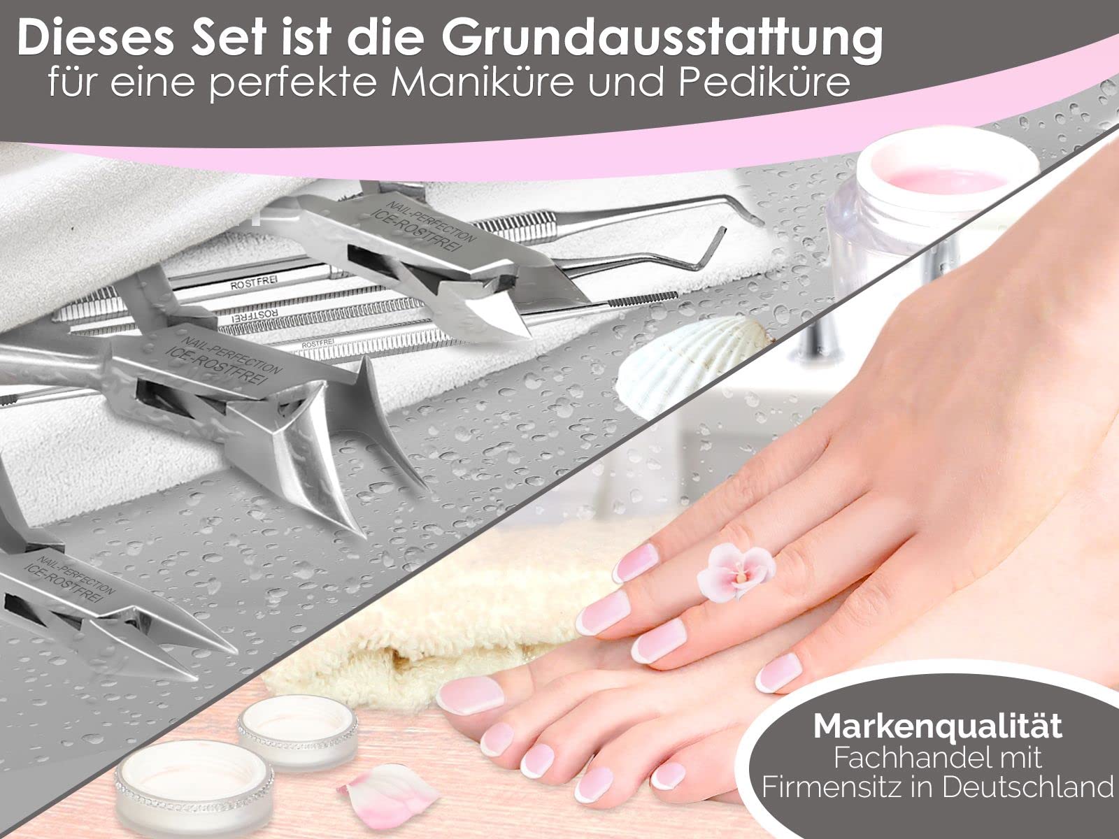 Fußpflege-Set Profi Nagelzangen Set Allrounder für normale und eingewachsene Nägel mit Nagelzange Kopfschneider Nagel-Eckenzange Nagelhautzange Eckenfeile Nagel-Eckenheber aus Edelstahl im Etui