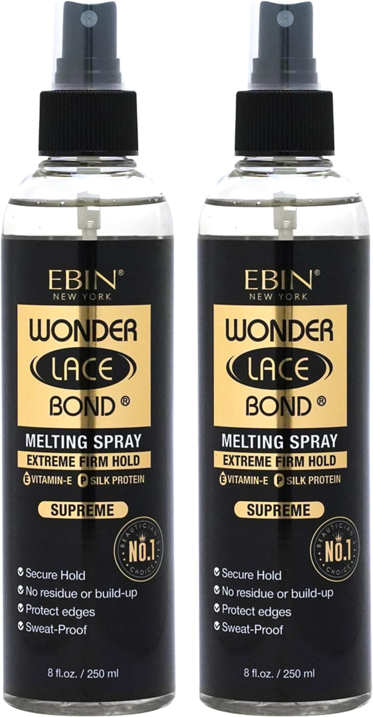 EBIN NEW YORK Wonder Bond Melting Spray 8oz/ 250ml (2pack)- Extreme Firm Hold (Supreme) | No Reside, Long Lasting Formula with Protecting Edges, Gives Undetectable and Natural Look