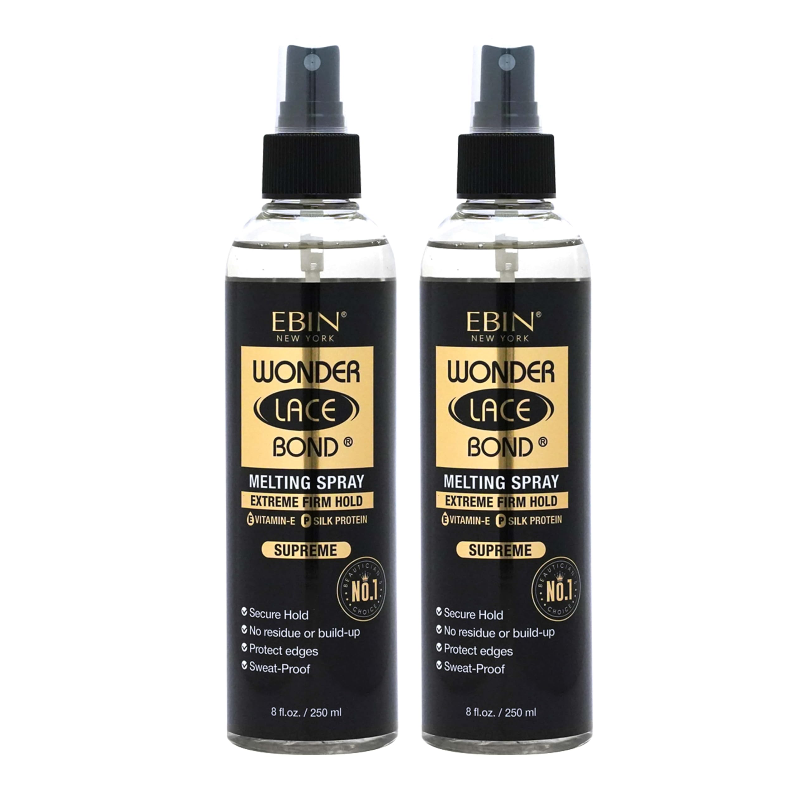 EBIN NEW YORK Wonder Bond Melting Spray 8oz/ 250ml (2pack)- Extreme Firm Hold (Supreme) | No Reside, Long Lasting Formula with Protecting Edges, Gives Undetectable and Natural Look