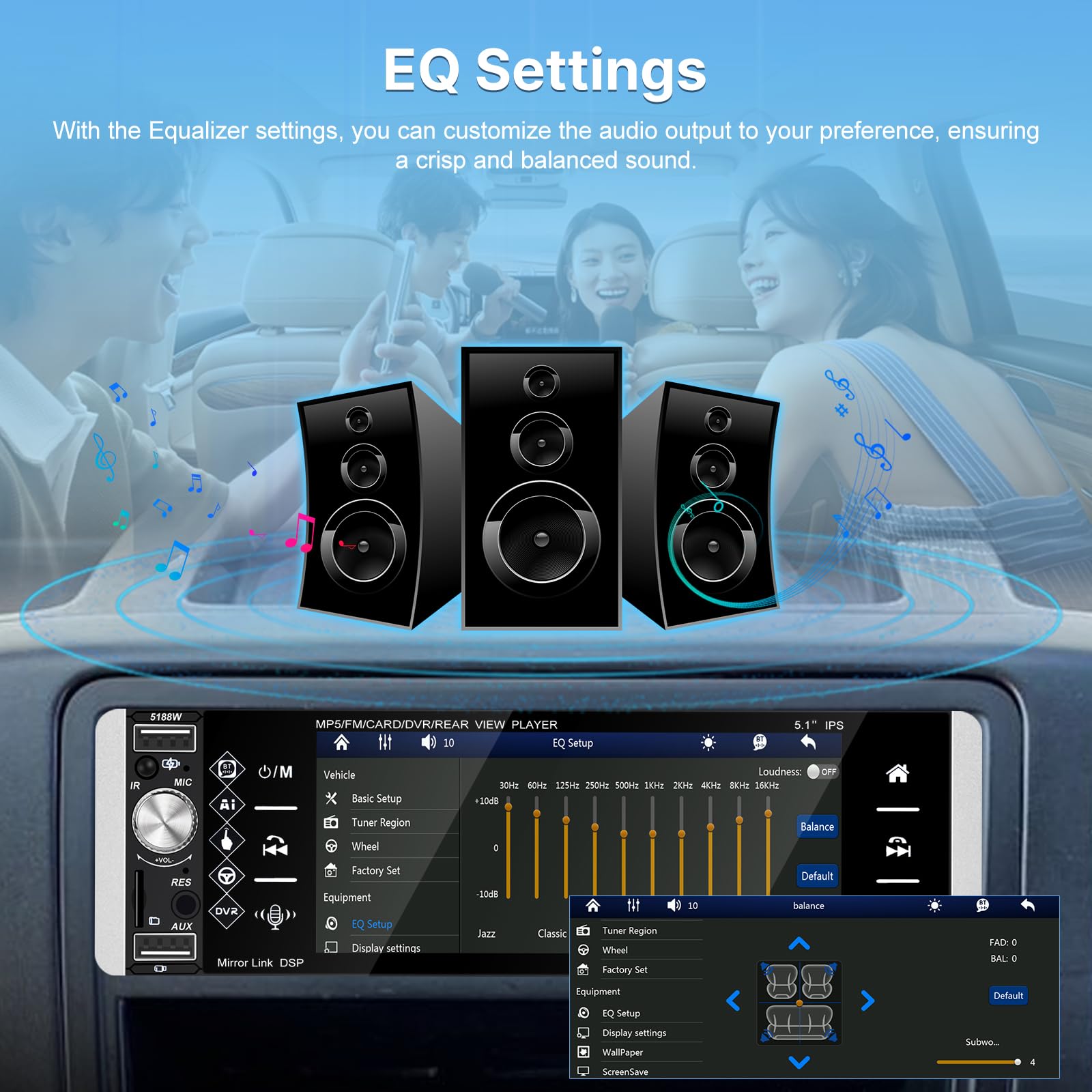 Autoradio 1 Din con Senza fili Carplay e Android Auto - Radio Bluetooth Touchscreen IPS da 5,1 Pollici con EQ, Mirror Link, Radio FM/AM/RDS, Bluetooth, Porta TF/AUX/USB, SWC + Telecamera di Backup