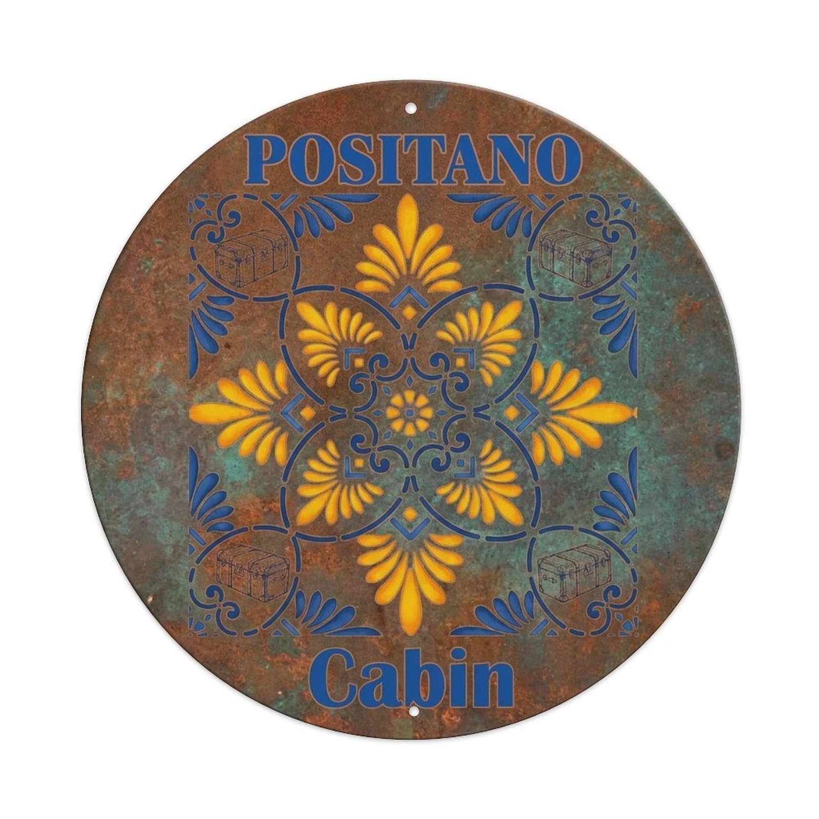 Positano Italian Emblem Rustic Coastal Italy Seaside Metal Tin Sign Plaque Wall Decor for Cafe, Man Cave, Club Bar, Office, Home Garden Round Metal Poster 8x8Inch