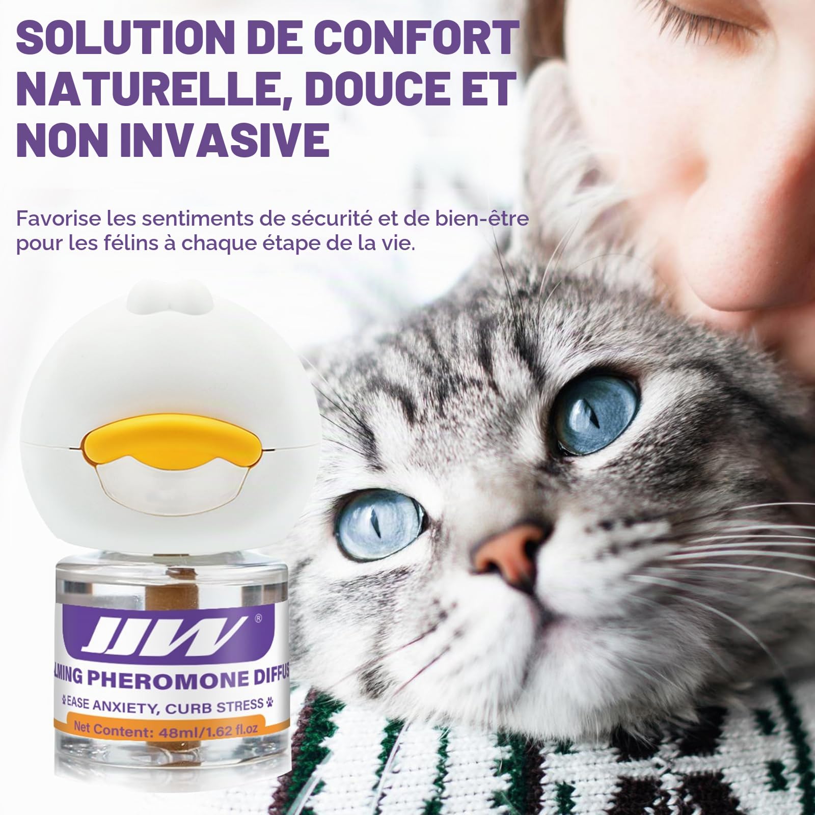 JJW Kit diffuseur de phéromones apaisantes 6 en 1 pour Chat - Soulager l'anxiété, réduire Les Combats/griffades, 2 diffuseurs + 4 recharges, 120 Jours d'utilisation (01) (Violet, XL)