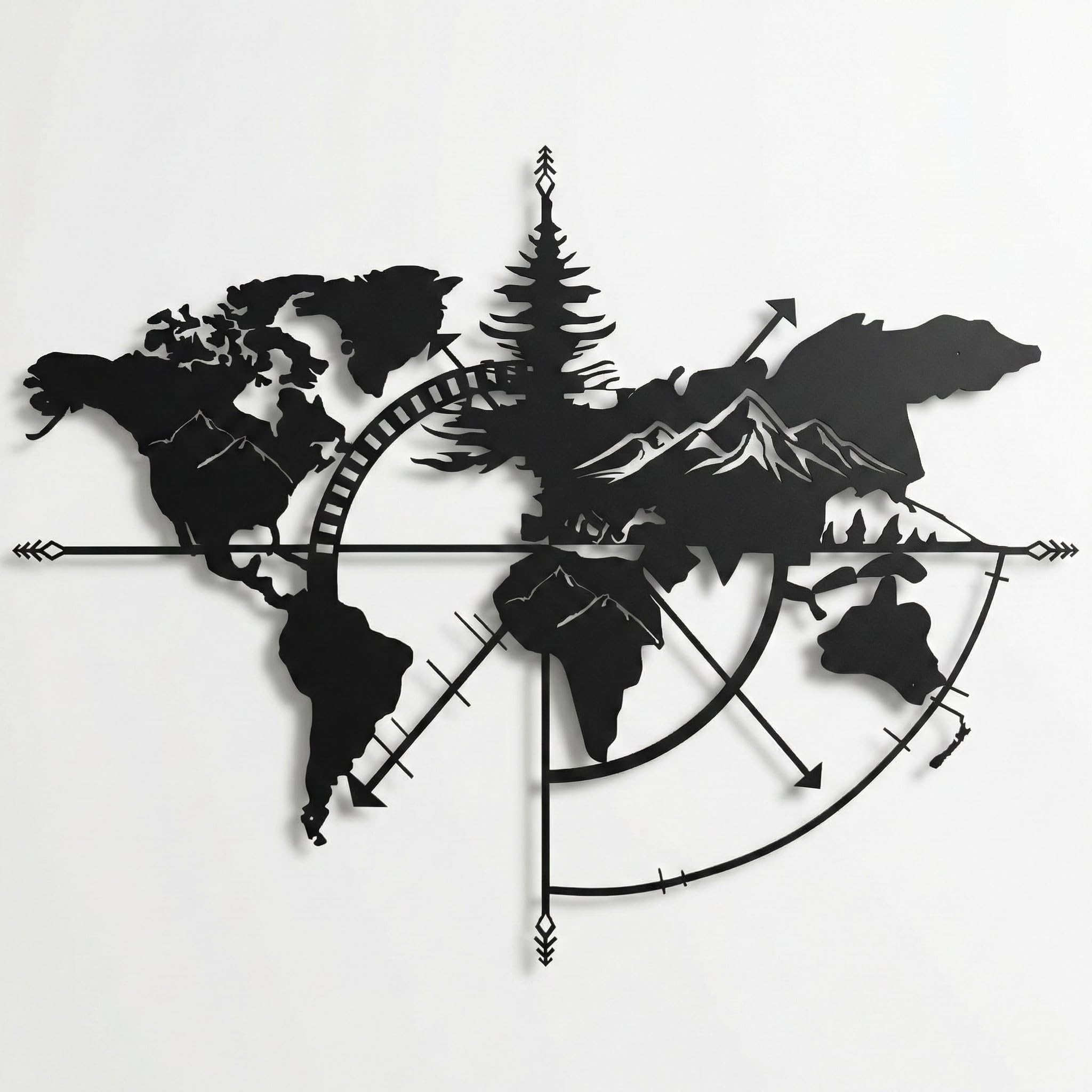 DEKADRON Metal World Map Wall Decoration Living Room Decor Metal Plaque 46.1" x 35.8" Black