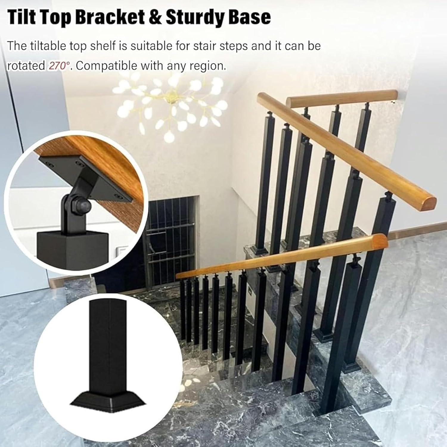 2 Pack Adjustable Metal Stair Baluster Posts 270° Flat Base Railing Spindles for Deck & Balcony 33.5in Gold Handrail Supports Durable & Stylish Staircase Solution