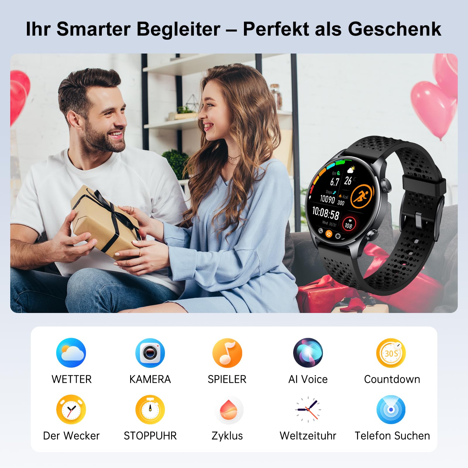 Smartwatch Herren mit GPS 30m Wasserdicht, Laufuhr für Android und iOS Blau | Herren Fitness Uhr Bluetooth Anruf Zolovip 1,44 Zoll AMOLED Rundes Display, Herzfrequenz/Schlaf/SpO2-Monitor, 100+ Sportmodi