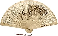 Vista 8 de FoDau770 Abanicos plegables de madera, abanicos de mano de madera clásica, con patrón de antigüedad, ventilador de mano de madera tallada hueca