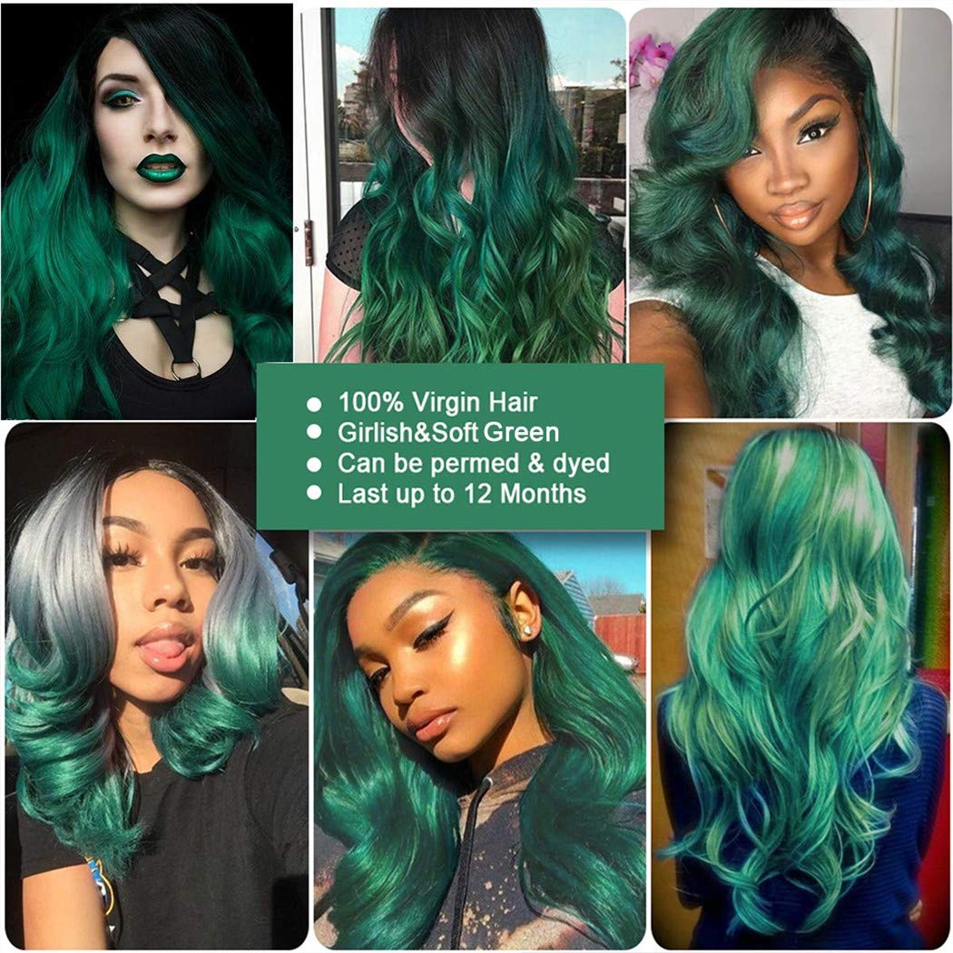 1b/Green Brazilian Body Wave Bundles 2 Tone Ombre 1 Bundle Remy Hair Body Weft Unprocessed 12A Virgin Human Hair (16", Body 1B/Green)