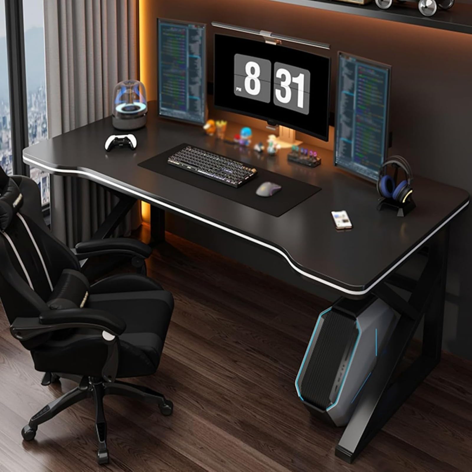 Tavolo da Gioco, scrivania ergonomica per Computer, postazione di Lavoro a Forma di K, scrivania per Studio/Ufficio Domestico in spazi ridotti, Nera, 120 * 60