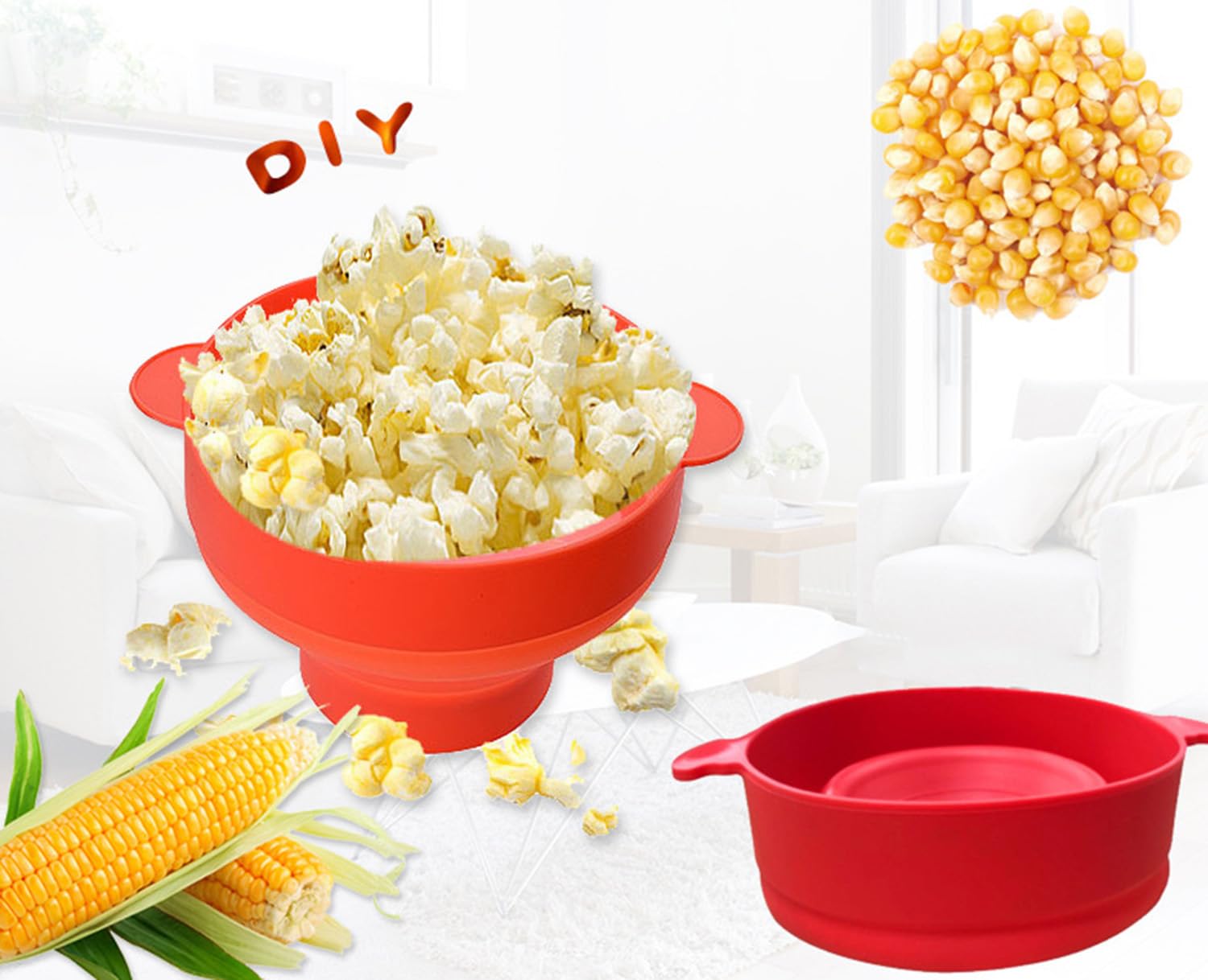 Secchiello Per Popcorn In Silicone - Pieghevole, Per Microonde, Verde, Senza BPA