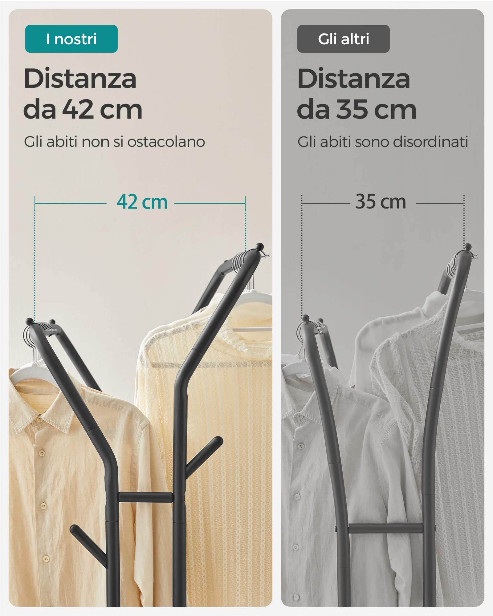 SONGMICS Stand Appendiabiti Doppio, Attaccapanni con Ruote, Struttura in Acciaio, Portata fino a 100 kg, Larghezza di 103,5 cm, Multifunzione, Nero HSR107B01