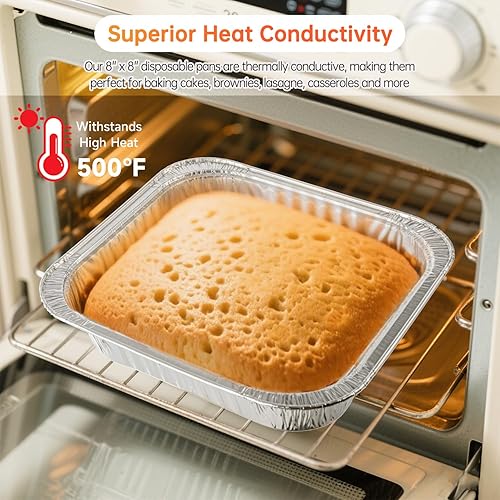 Miniatura 5 de Sartenes de aluminio de 8 x 8 con tapas, paquete de 10 bandejas desechables para hornear, sartenes de aluminio con tapas para cocinar en vacaciones,