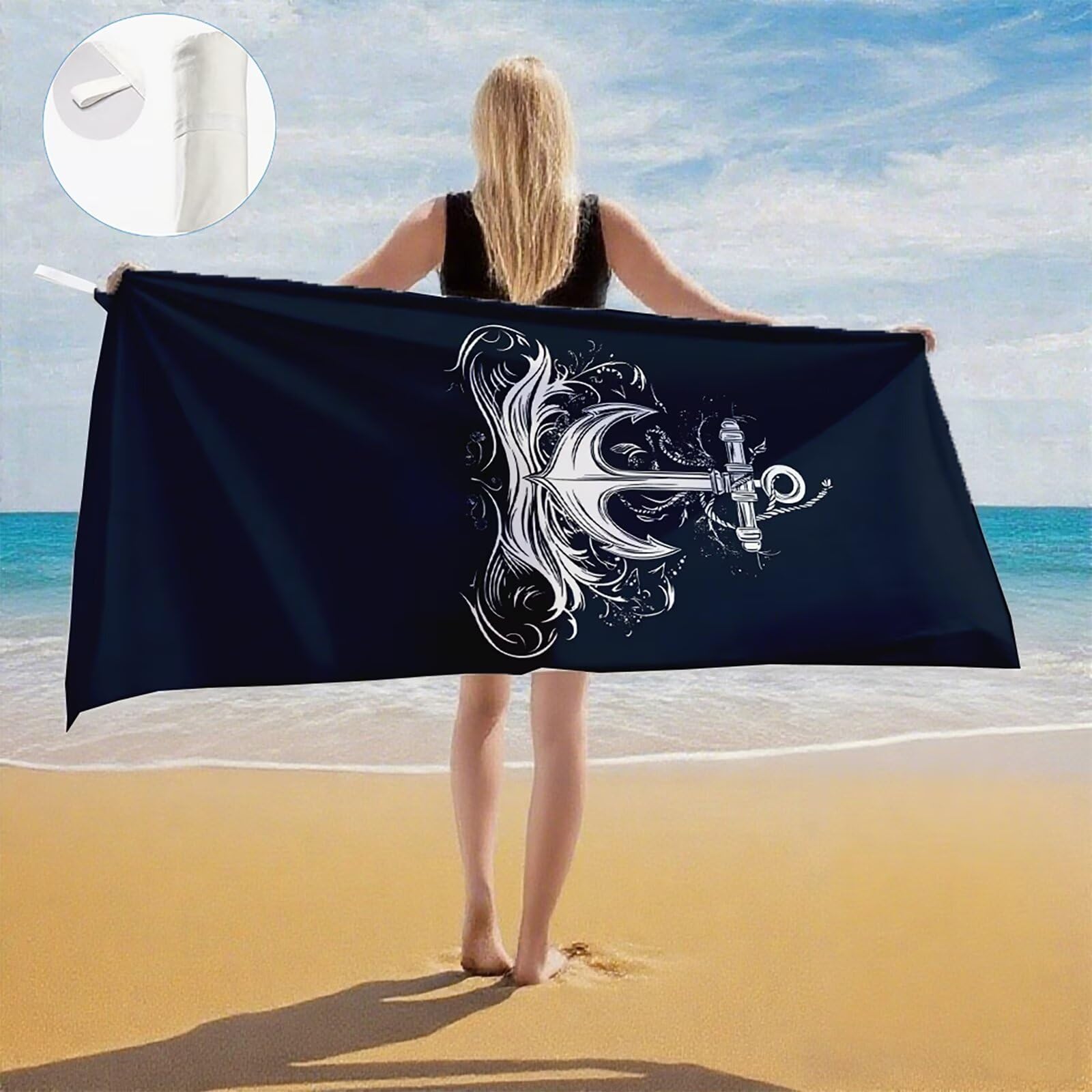 Telo Mare Microfibra, Telo Mare Grande 200x100 cm Set da 2, Antisabbia Asciugatura Rapida Assorbente Salvietta da Spiaggia Asciugamano per Palestra Piscina Viaggi Picnic, Regali Donna Ancorare Q-786