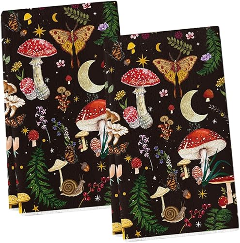 Artoid Mode Juego de 2 toallas de cocina modernas con diseño de hongos, 18 x 26 pulgadas, bonitas toallas de mano con decoración mágica de granja