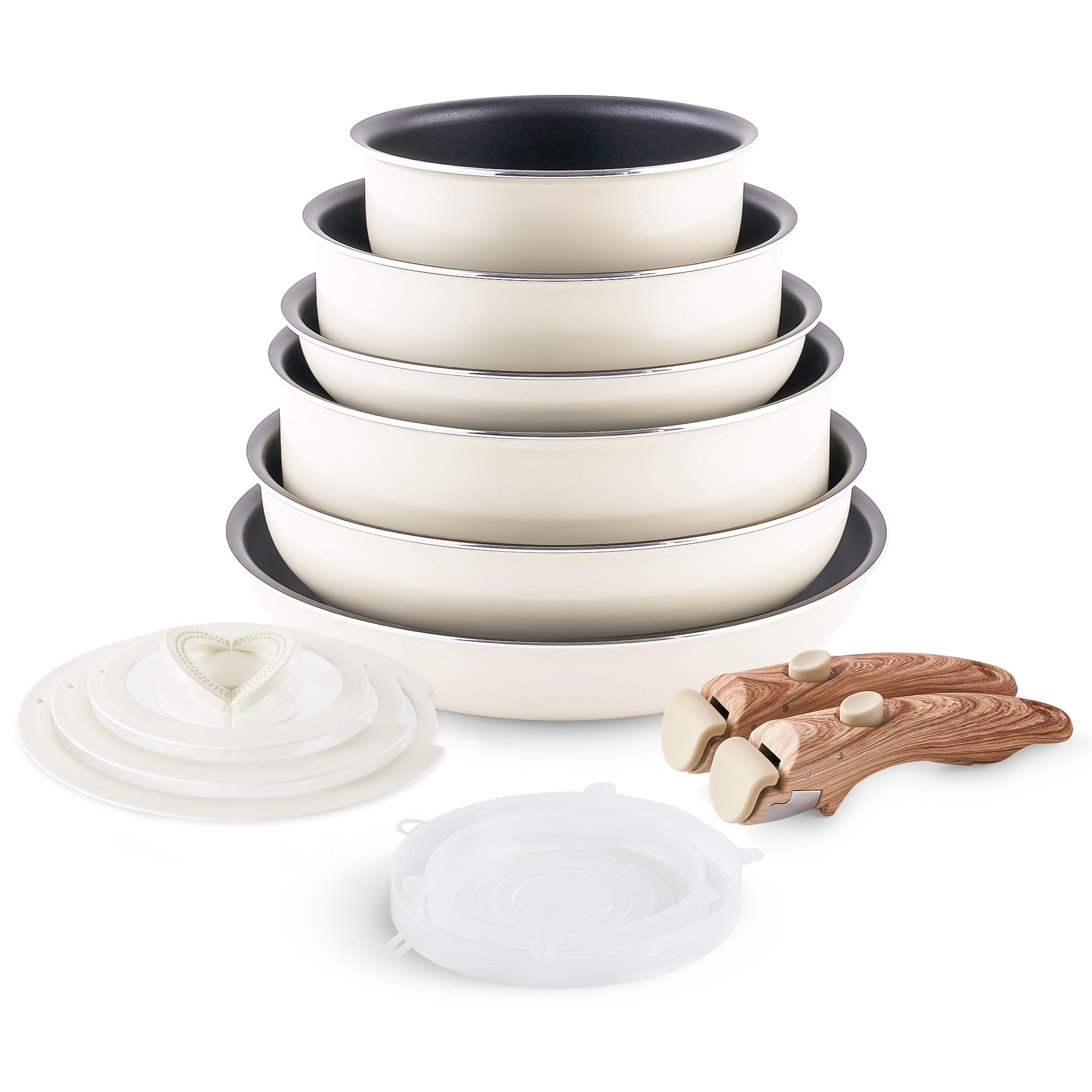 Pots and Pans Set Nonstick - YIIFEEO Stackable Camping Cookware Pots and Pans Set Detachable Handle Kitchen Cookware Sets Removable Handle, Non Toxic