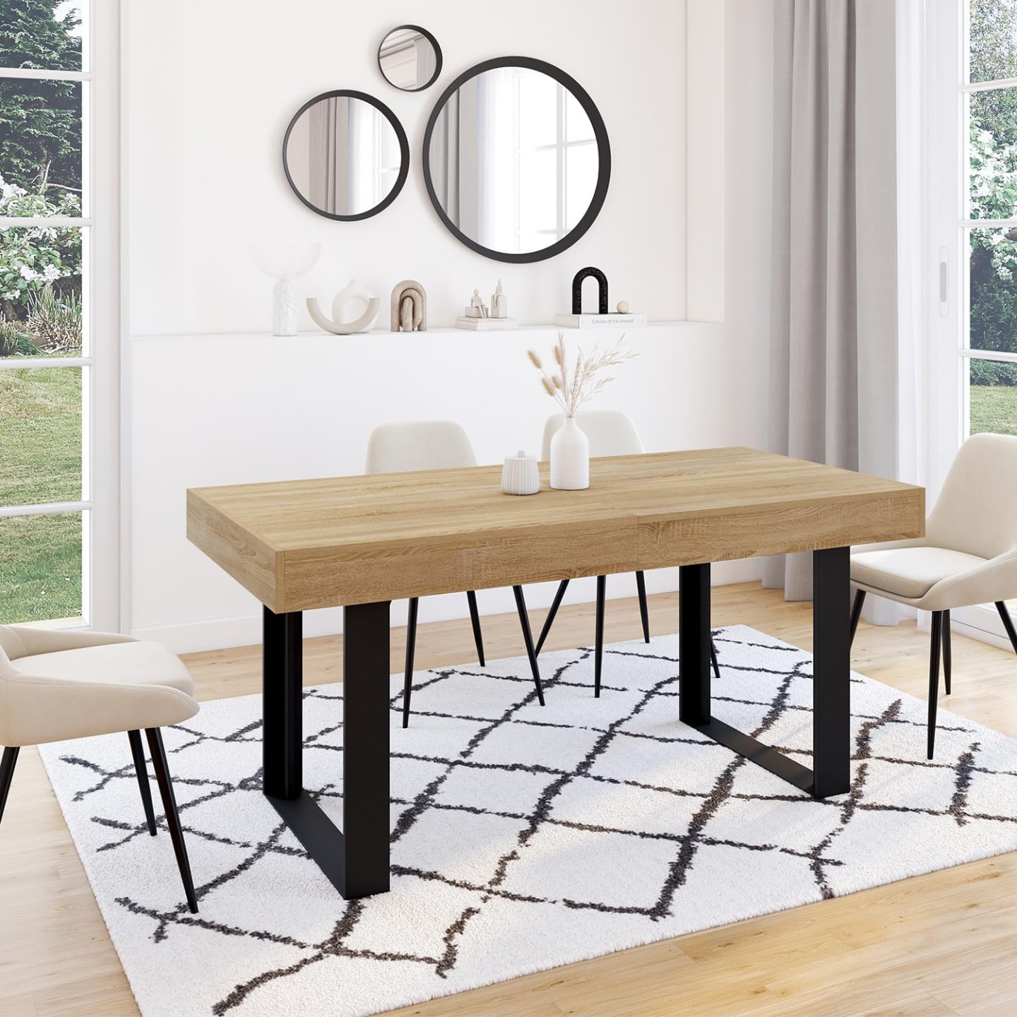 IDMarket - Table à Manger Extensible Rectangle Phoenix 4-8 Personnes Bois et Noir 160-200 cm