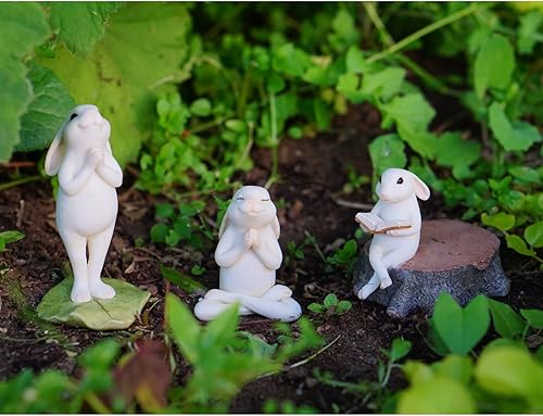 Miniatura 3 de Top Collection Jardín de hadas en miniatura y terrario, conejito de yoga en estatua de postura de Namaste sentado, pequeño, color crema